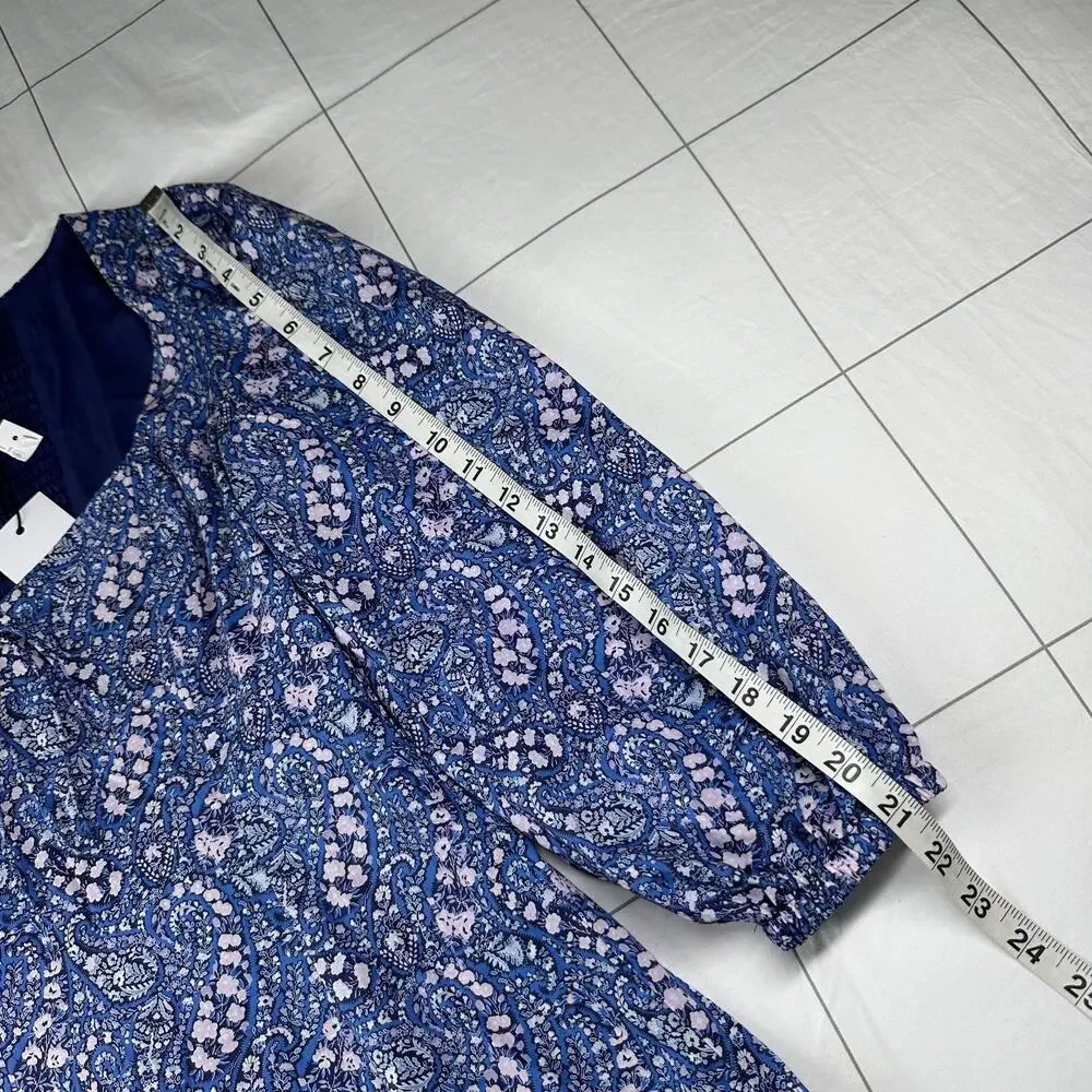 J. Crew Liberty Dress Women 2 Blue Sweetheart Long Sleeve Mini Bourton Bloom New